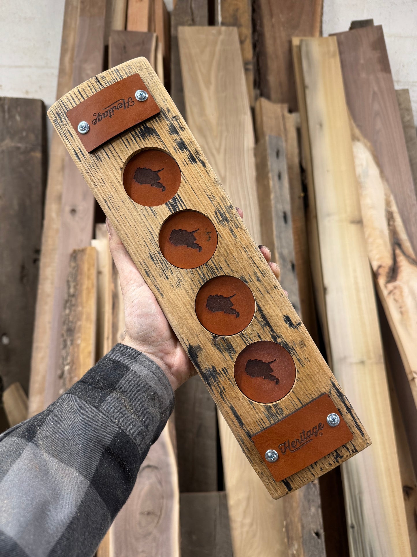 Bourbon Barrel Leather Stave Flight