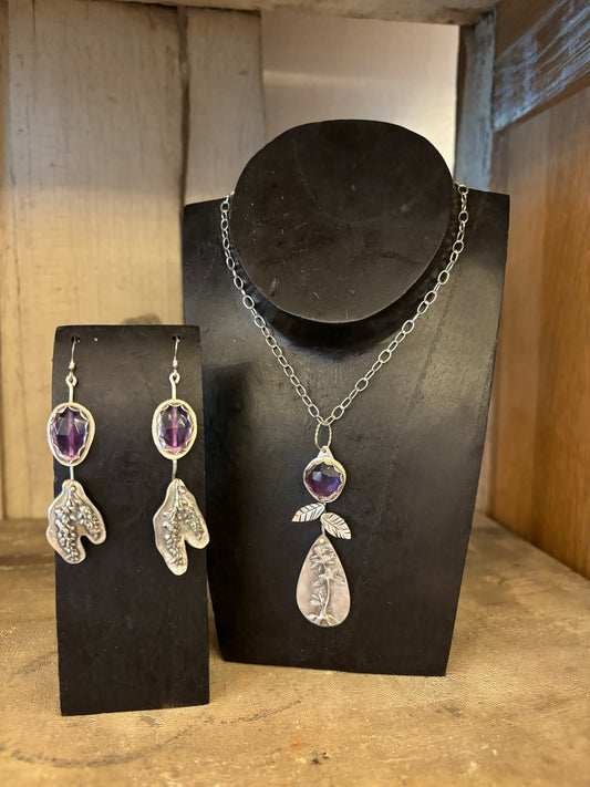 Purple Stone Necklace and Earring Set